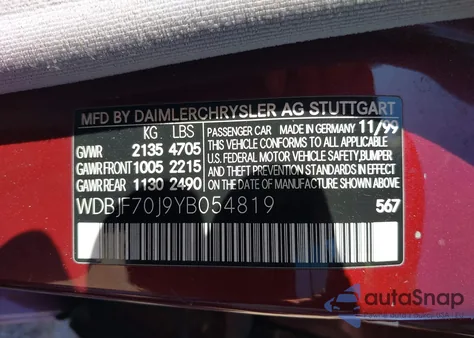 2000 Mercedes-Benz E 430 from USA, damaged, VIN WDBJF70J9YB054819